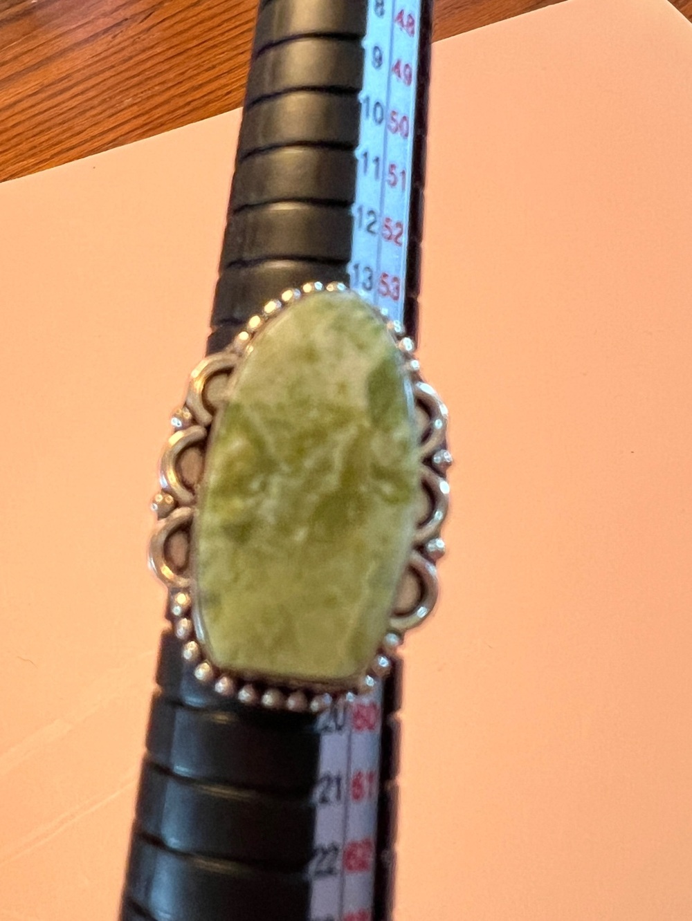 Green Stone Statement Ring Size 8 Silver Tone Boho Southwestern